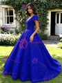 Blue Sequins V-Neck Cap Sleeve Quinceanera Dress