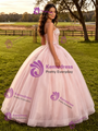 Pink Tulle Strapless Appliques Quinceanera Dress