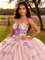 Pink Tulle Strapless Appliques Quinceanera Dress