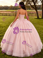 Pink Tulle Strapless Appliques Quinceanera Dress