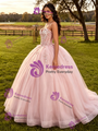 Pink Tulle Strapless Appliques Quinceanera Dress