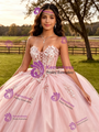 Pink Tulle Strapless Appliques Quinceanera Dress
