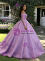 Purple Long Sleeve Straps Lace Appliques Quinceanera Dress