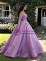 Purple Long Sleeve Straps Lace Appliques Quinceanera Dress