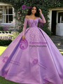 Purple Long Sleeve Straps Lace Appliques Quinceanera Dress