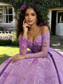 Purple Long Sleeve Straps Lace Appliques Quinceanera Dress