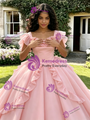 Ball Gown Pink Tulle Straps Quinceanera Dress