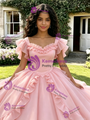 Ball Gown Pink Tulle Straps Quinceanera Dress