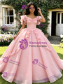 Ball Gown Pink Tulle Straps Quinceanera Dress