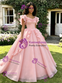 Ball Gown Pink Tulle Straps Quinceanera Dress