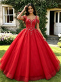 Simple Red Tulle Straps Beading Quinceanera Dress