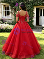 Simple Red Tulle Straps Beading Quinceanera Dress