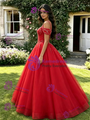 Simple Red Tulle Straps Beading Quinceanera Dress