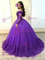 Purple Tulle Long Sleeve Appliques Quinceanera Dress