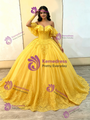 Yellow Tulle Long Sleeve Appliques Quinceanera Dress