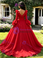 Red V-Neck Long Sleeve Quinceanera Dress