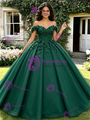 Green Tulle Off the Shoulder 3D Flower Quinceanera Dress