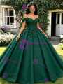 Green Tulle Off the Shoulder 3D Flower Quinceanera Dress