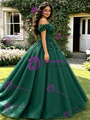 Green Tulle Off the Shoulder 3D Flower Quinceanera Dress