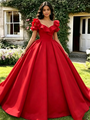 Red Square Neck Puff Sleeve Quinceanera Dress