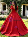 Red Square Neck Puff Sleeve Quinceanera Dress