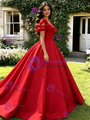 Red Square Neck Puff Sleeve Quinceanera Dress