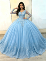 Ligh Blue Scoop Neck Tulle Appliques Quinceanera Dress