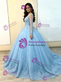 Ligh Blue Scoop Neck Tulle Appliques Quinceanera Dress