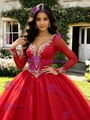 Red Tulle V-Neck Long Sleeve Quinceanera Dress