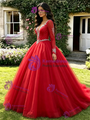 Red Tulle V-Neck Long Sleeve Quinceanera Dress