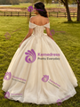 Champagne Tulle Appliques Off The Shoulder Quinceanera Dress