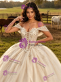 Champagne Tulle Appliques Off The Shoulder Quinceanera Dress