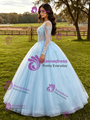 Light Blue Tulle Long Sleeve Appliques Quinceanera Dress
