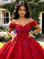 Red Off The Shoulder Appliques Quinceanera Dress