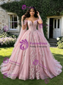 Pink Off The Shoulder Appliques Quinceanera Dress