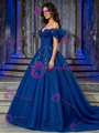 Blue Tulle Off The Shoulder Appliques Quinceanera Dress