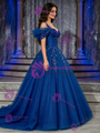Blue Tulle Off The Shoulder Appliques Quinceanera Dress