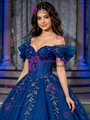 Blue Tulle Off The Shoulder Appliques Quinceanera Dress