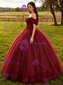 Burgundy Tulle Appliques Quinceanera Dress