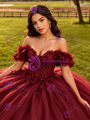 Burgundy Tulle Appliques Quinceanera Dress