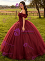 Burgundy Tulle Appliques Quinceanera Dress