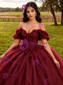 Burgundy Tulle Appliques Quinceanera Dress