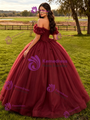 Burgundy Tulle Appliques Quinceanera Dress