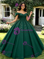 Green Off The Shoulder Appliques Quinceanera Dress