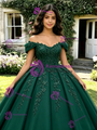 Green Off The Shoulder Appliques Quinceanera Dress