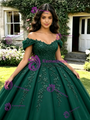 Green Off The Shoulder Appliques Quinceanera Dress