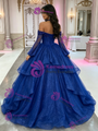 Blue Tulle Long Sleeve Beading Quinceanera Dress