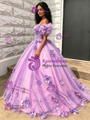 Purple Tulle Off The Shoulde 3D Flower Quinceanera Dress
