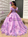 Purple Tulle Off The Shoulde 3D Flower Quinceanera Dress