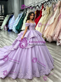 Purple Tulle Straps Appliques Quinceanera Dress